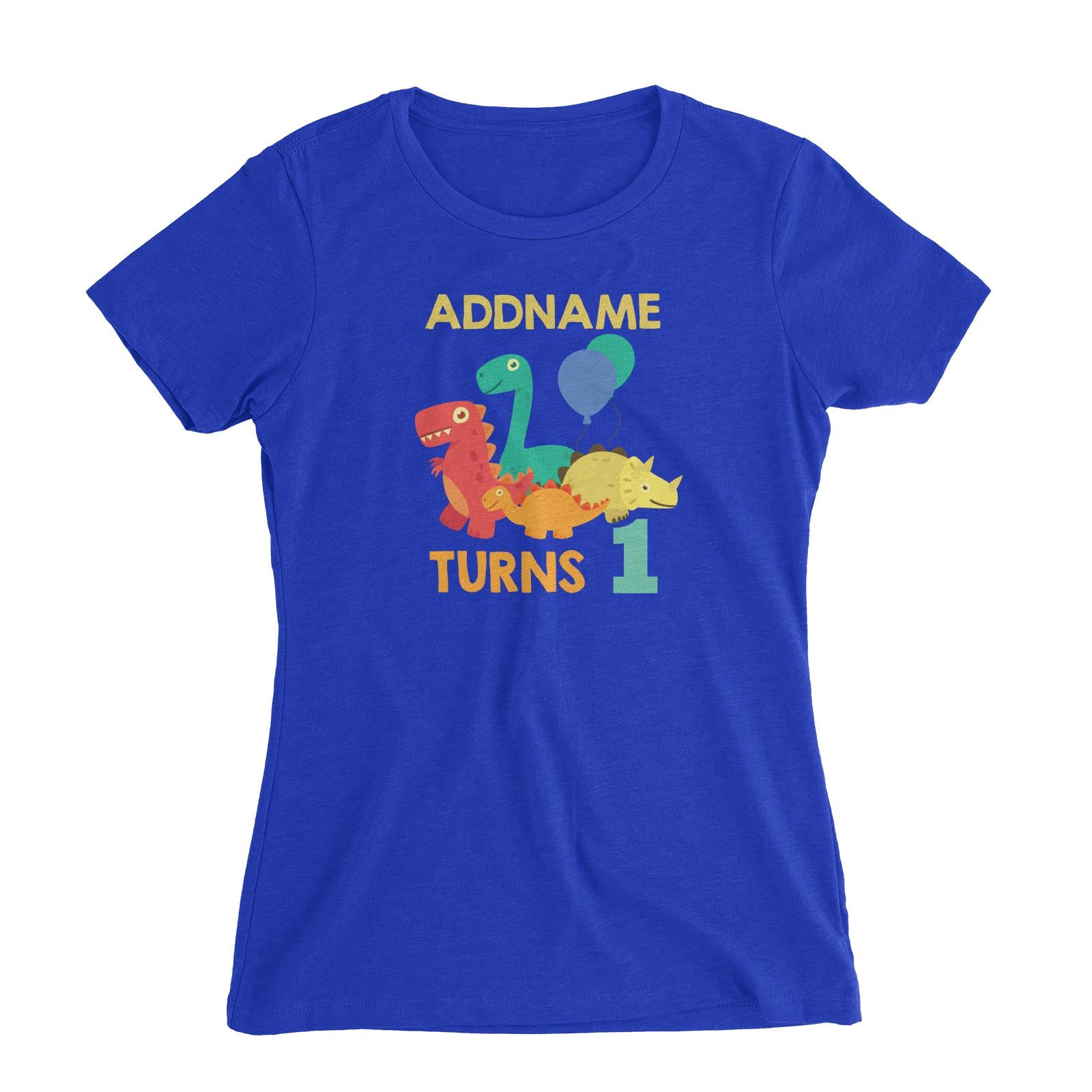 Cute Dinosaur Birthday Theme Personalizable with Name and Date Women's Slim Fit T-Shirt