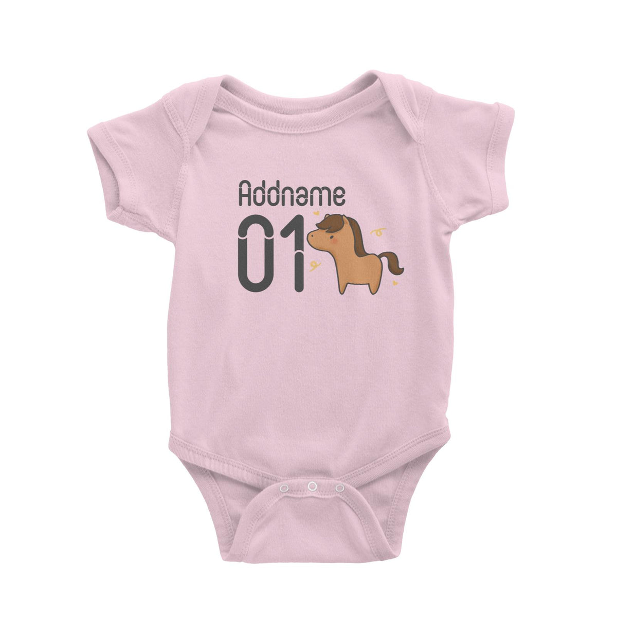 Name and Number Cute Hand Drawn Style Horse Baby Romper