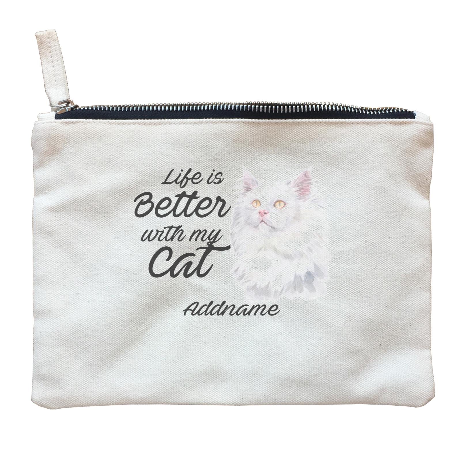 Watercolor Life is Better With My Cat Deutsch Langhaar Katzen Addname Zipper Pouch