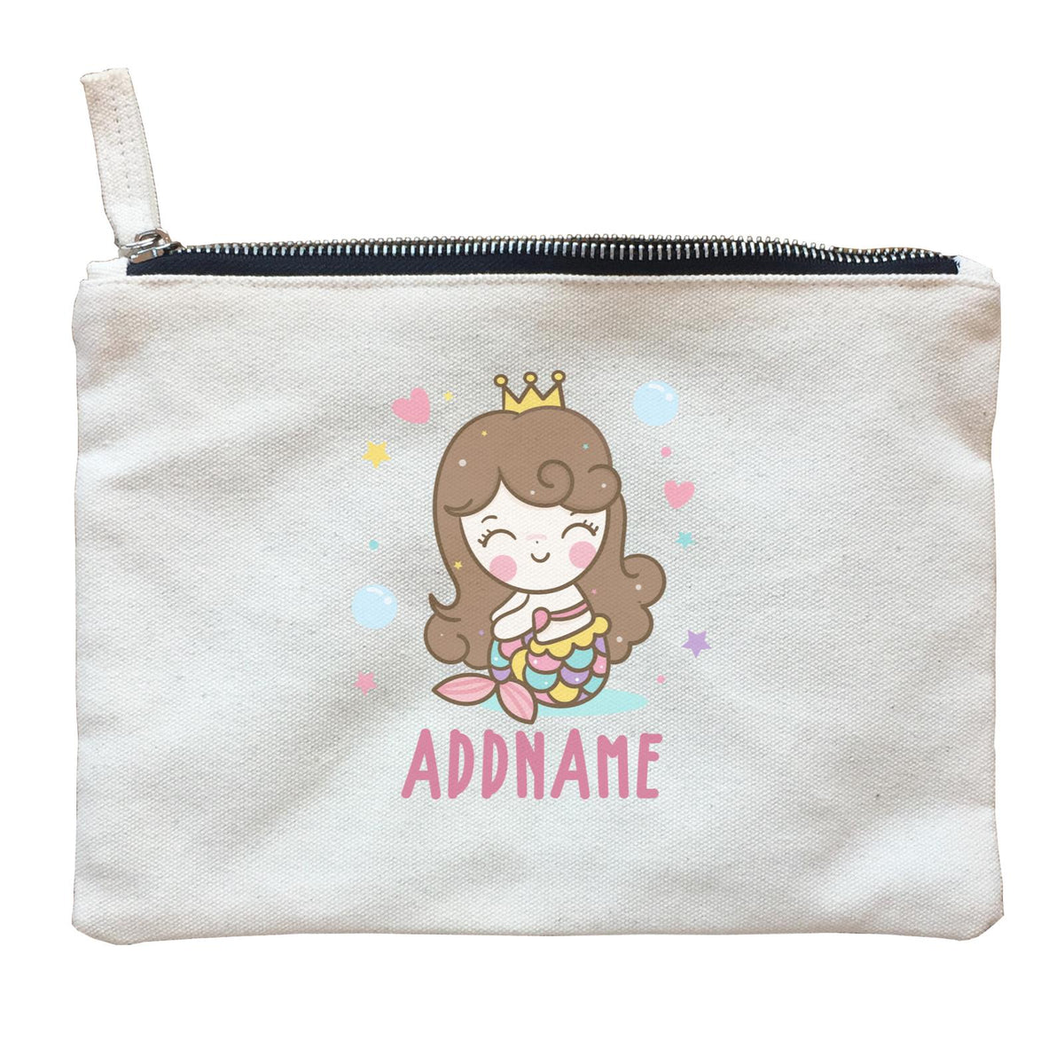 Unicorn And Princess Series Cute Happy Sitting Mermaid Girl Addname Zipper Pouch