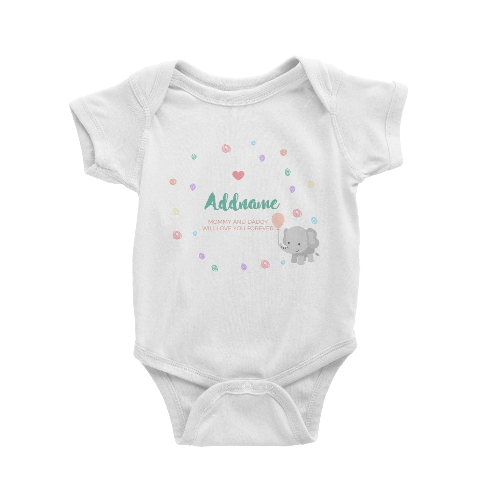 Cute Elephant with Balloon and Colourful Doodles Personalizable with Name and Text Baby Romper