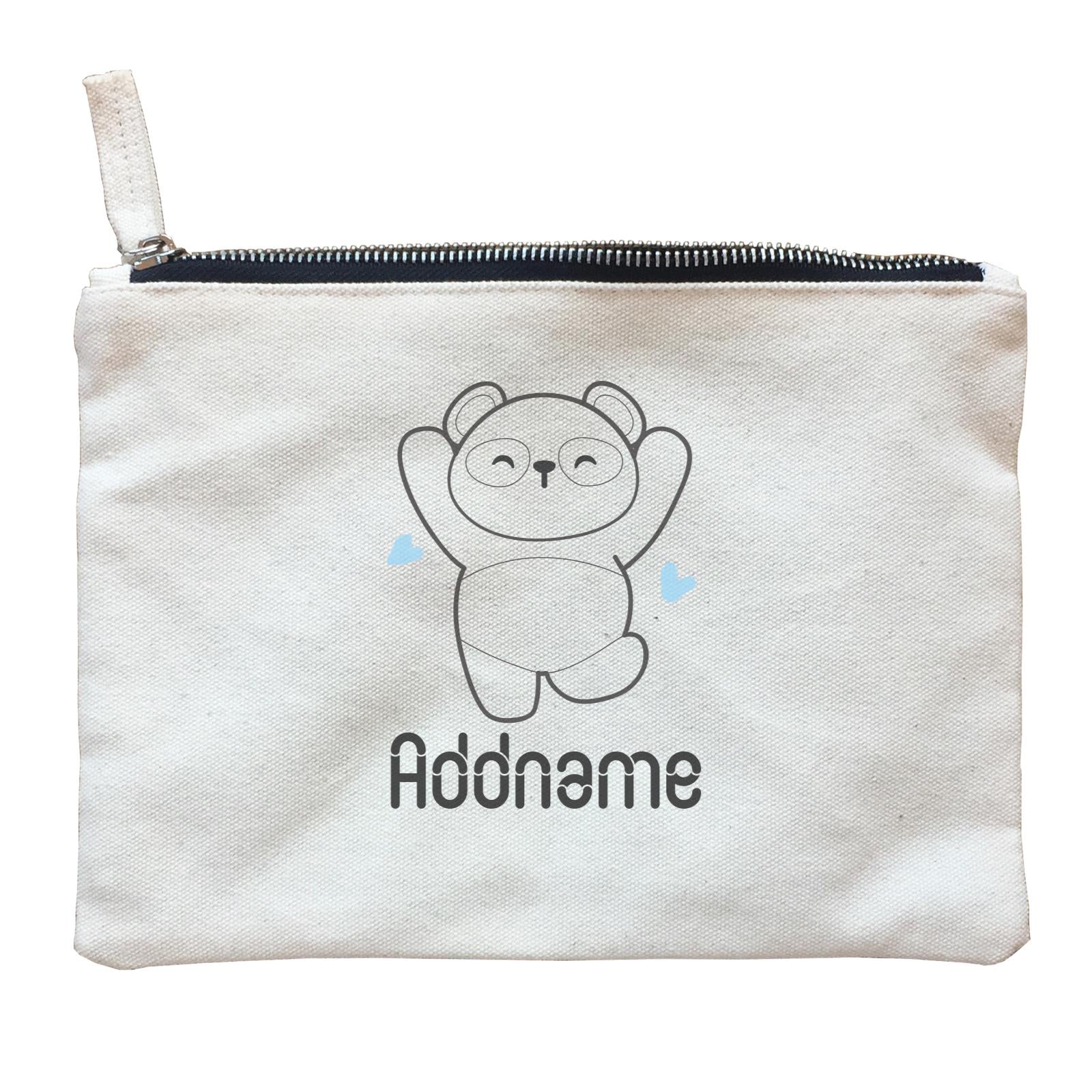 Coloring Outline Cute Hand Drawn Animals Cute Panda Jumps With Joy Addname Zipper Pouch