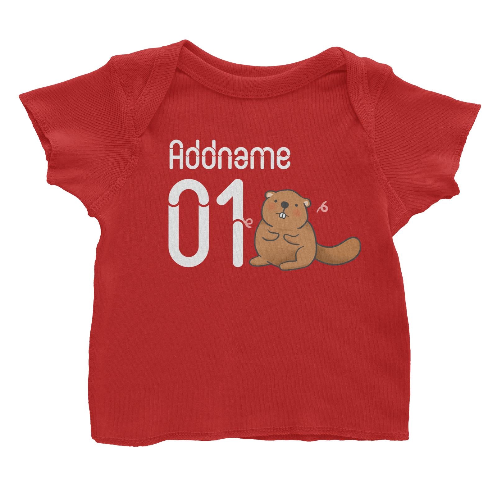 Name and Number Cute Hand Drawn Style Beaver Baby T-Shirt