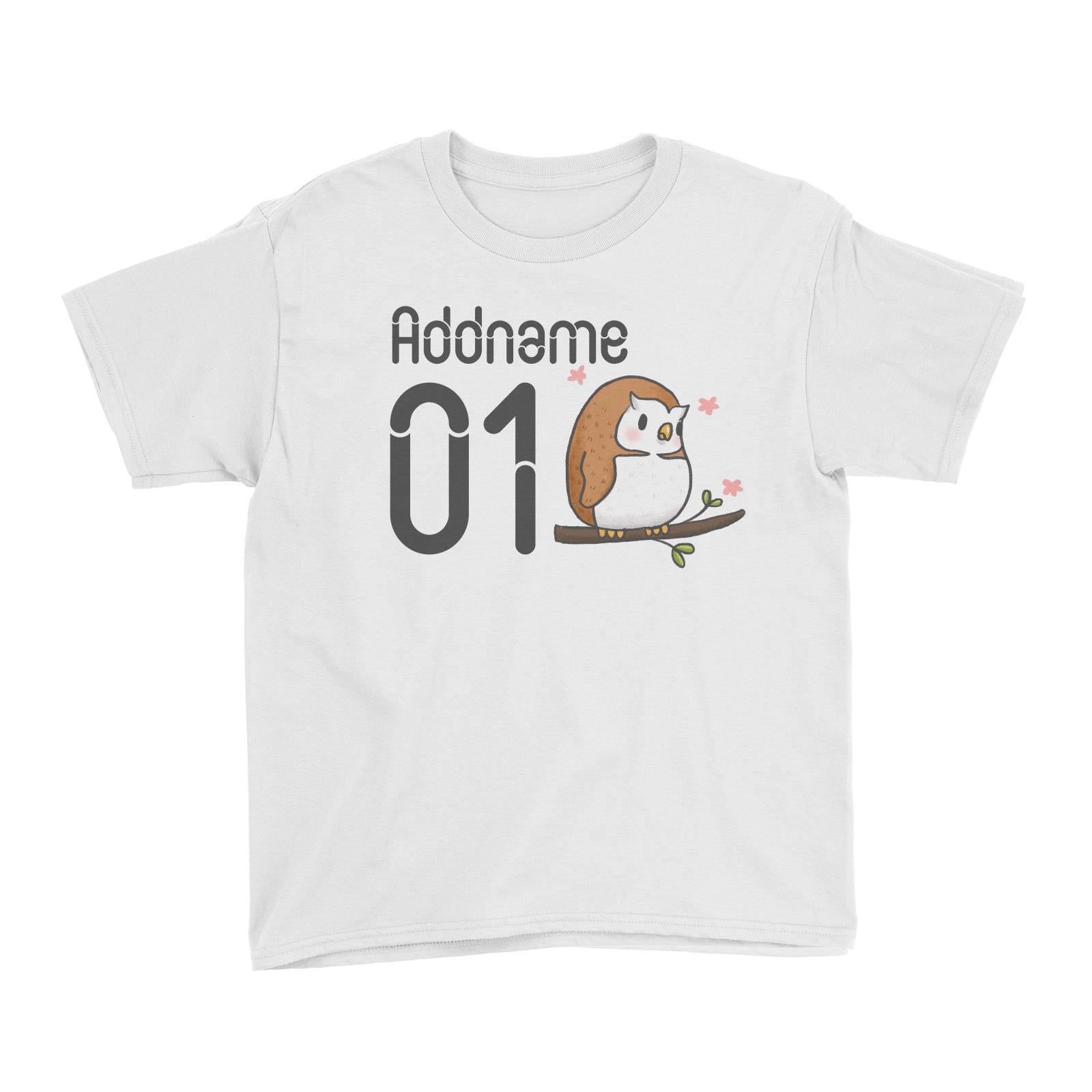 Name and Number Cute Hand Drawn Style Owl Kid's T-Shirt (FLASH DEAL)