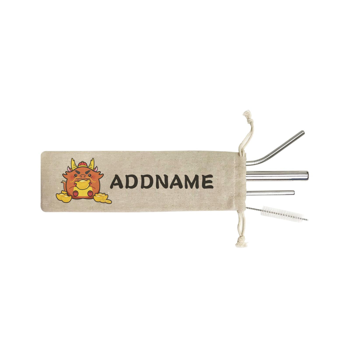 Ultra Cute Zodiac Series Dragon SB 4-in-1 Stainless Steel Straw Set In a Satchel