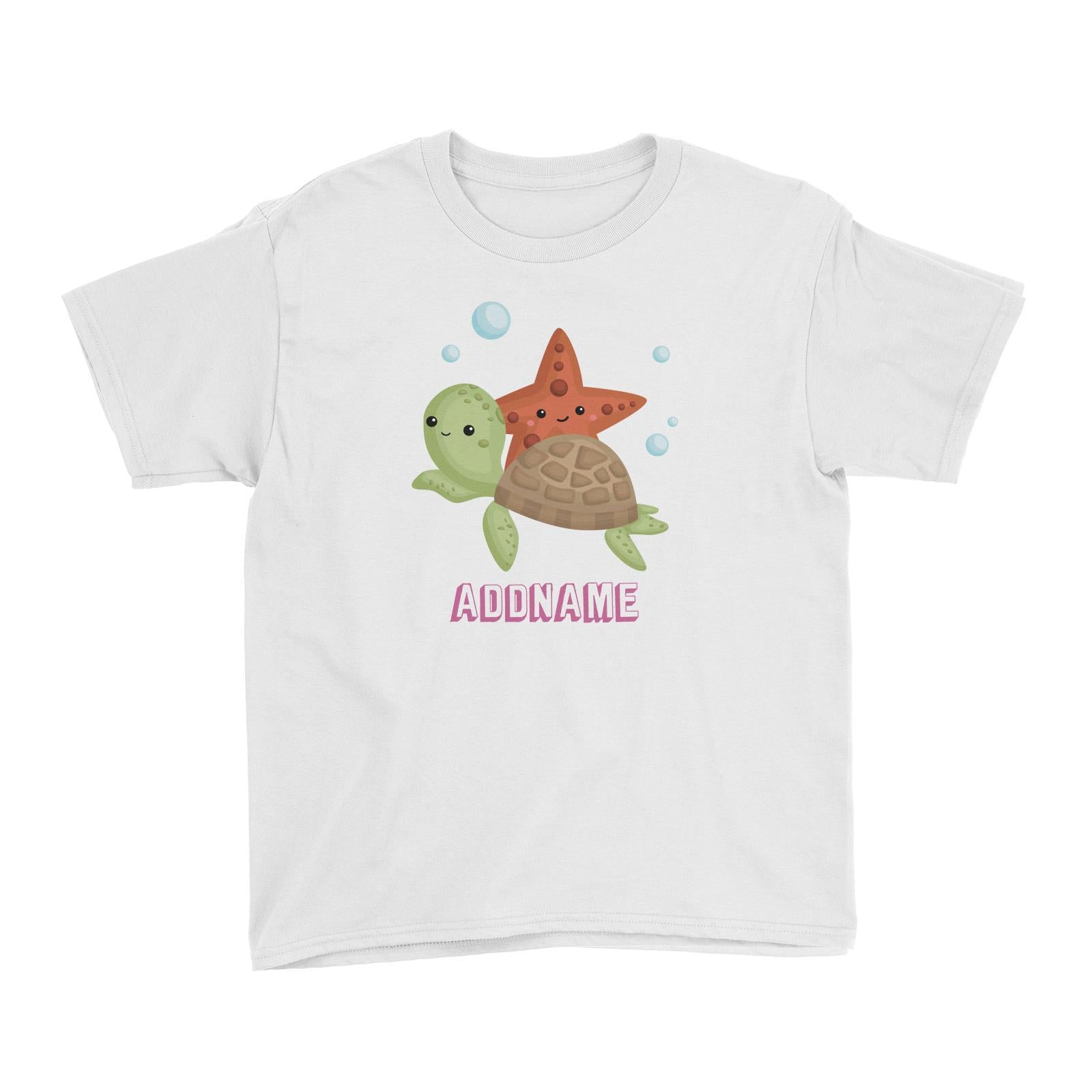 Birthday Mermaid Turtle And Starfish Addname Kid's T-Shirt