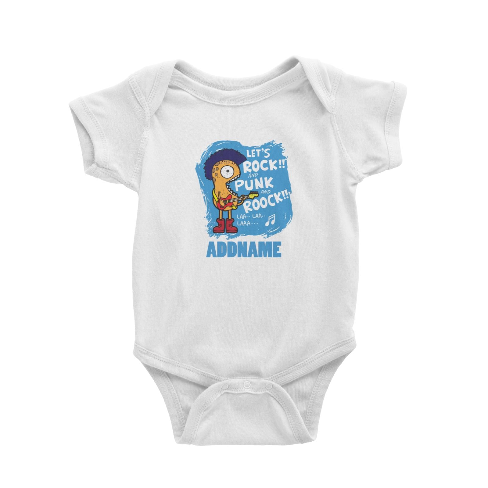 Cool Cute Monster Let's Rock And Punk And Roock Monster Addname Baby Romper