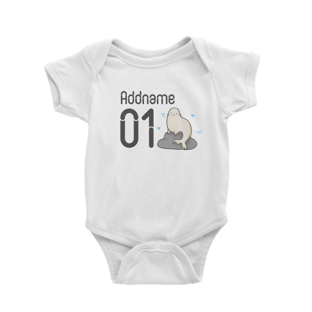 Name and Number Cute Hand Drawn Style Seal Baby Romper