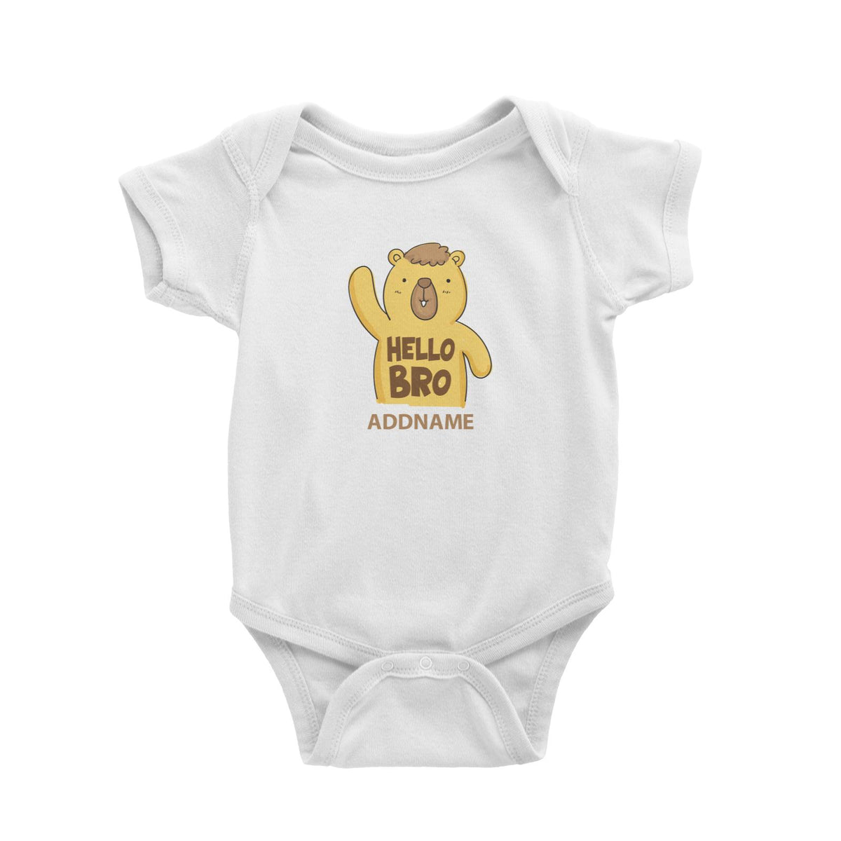 Cool Cute Animals Bear Hello Bro Addname Baby Romper