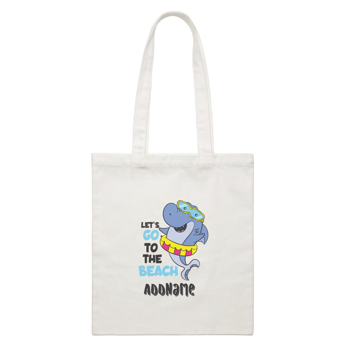 Cool Cute Sea Animals Let's Go To The Beach Addname White Canvas Bag