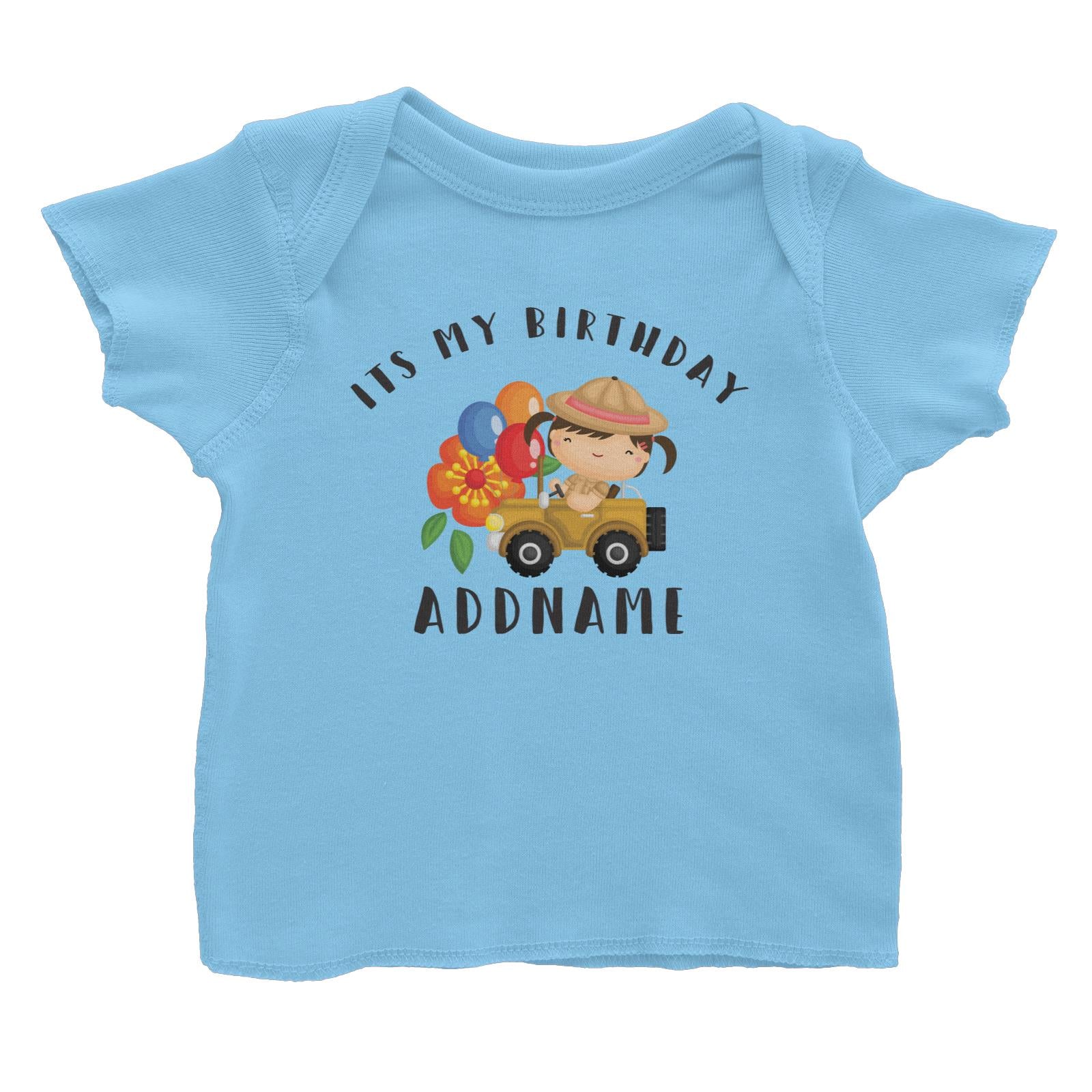 Birthday Safari Explorer Girl Driving Jeep Car It's My Birthday Addname Baby T-Shirt