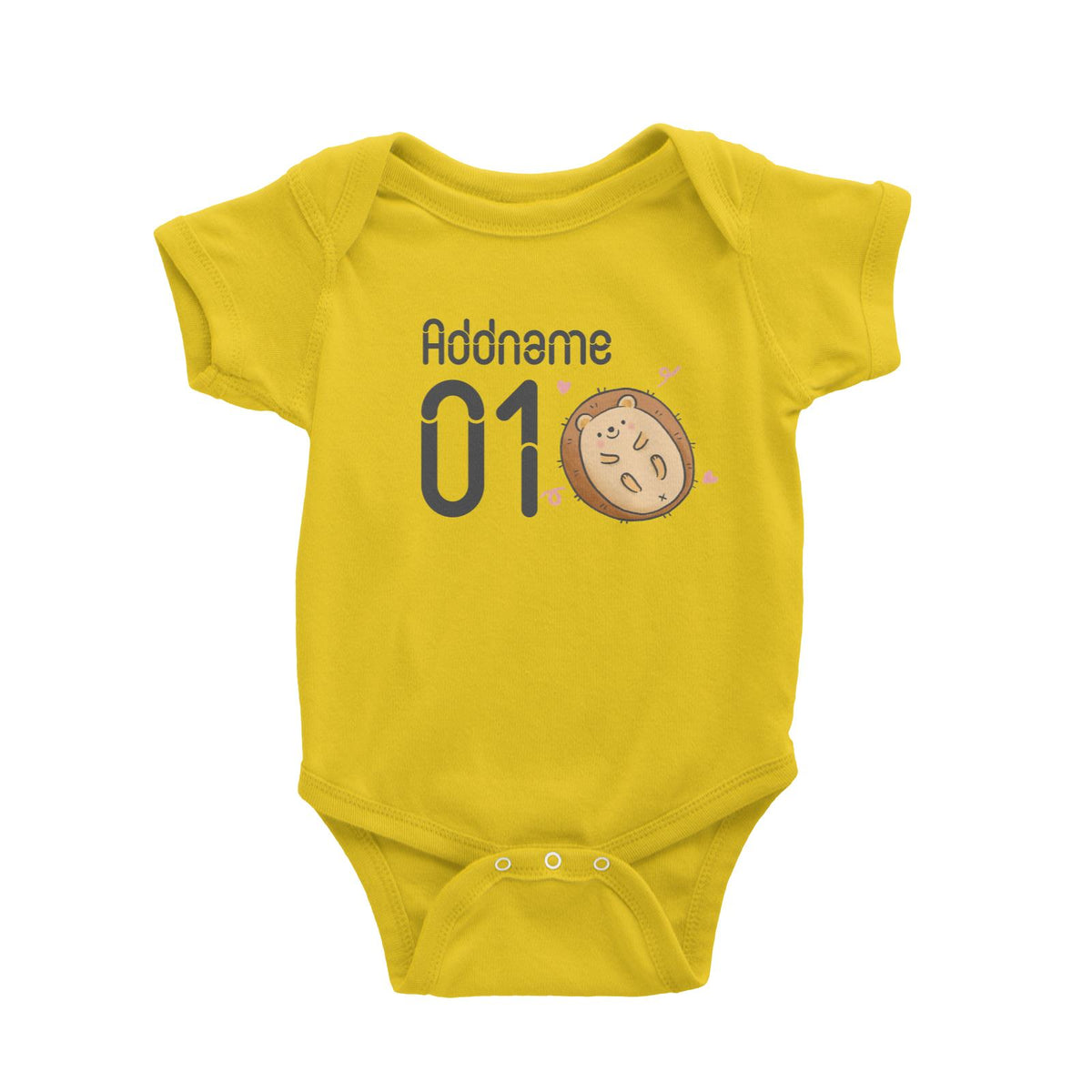Name and Number Cute Hand Drawn Style Porcupine Baby Romper