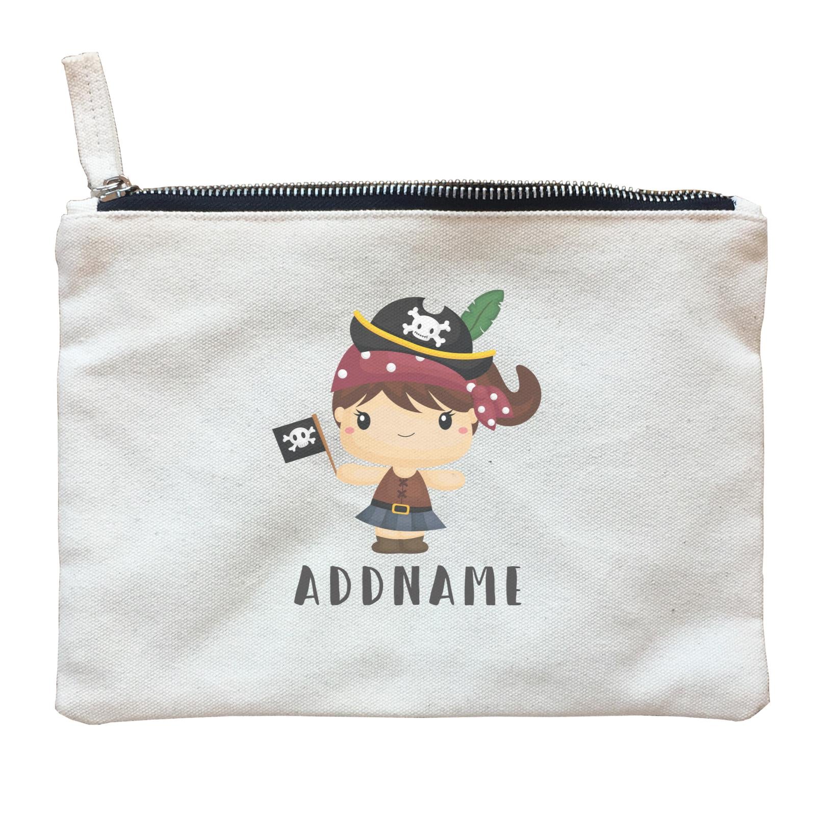 Birthday Pirate Happy Girl Captain Holding Pirate Flag Addname Zipper Pouch