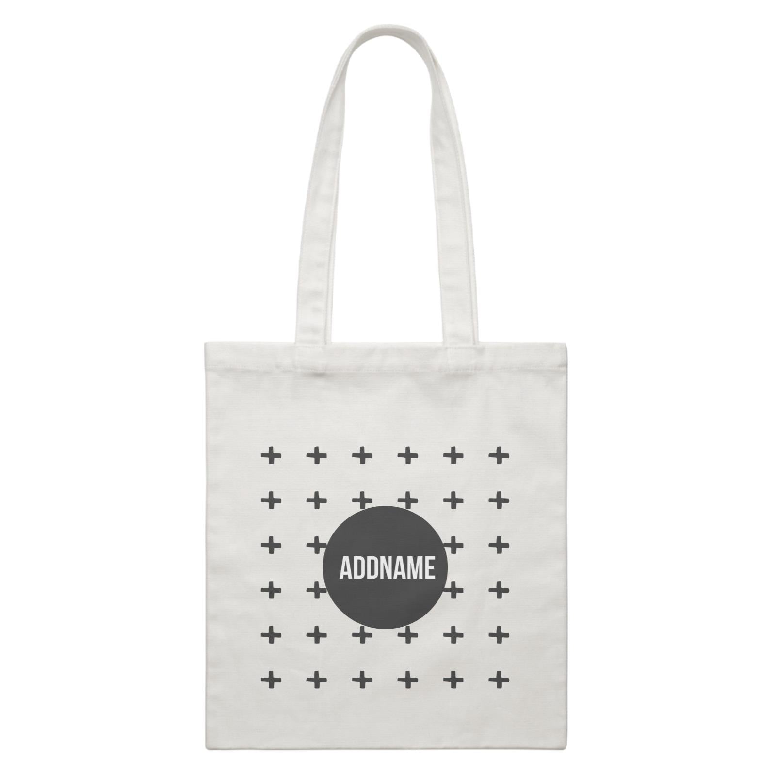 Monochrome Black Circle with Crosses Addname White Canvas Bag