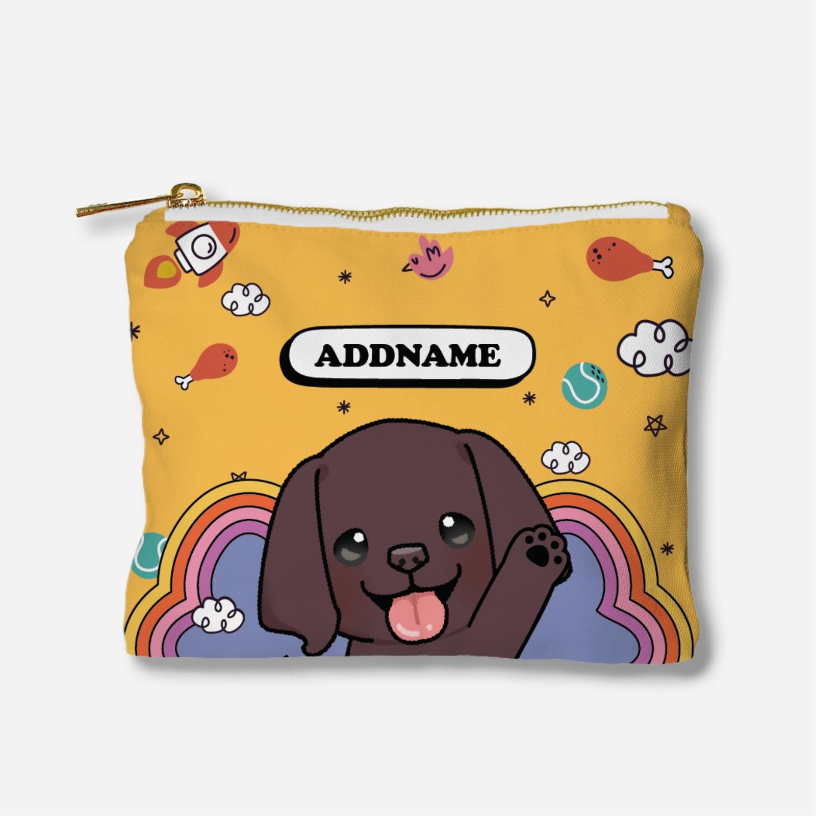 Paw Print Series Full Print Zipper Pouch - Brown Labrator Retriever