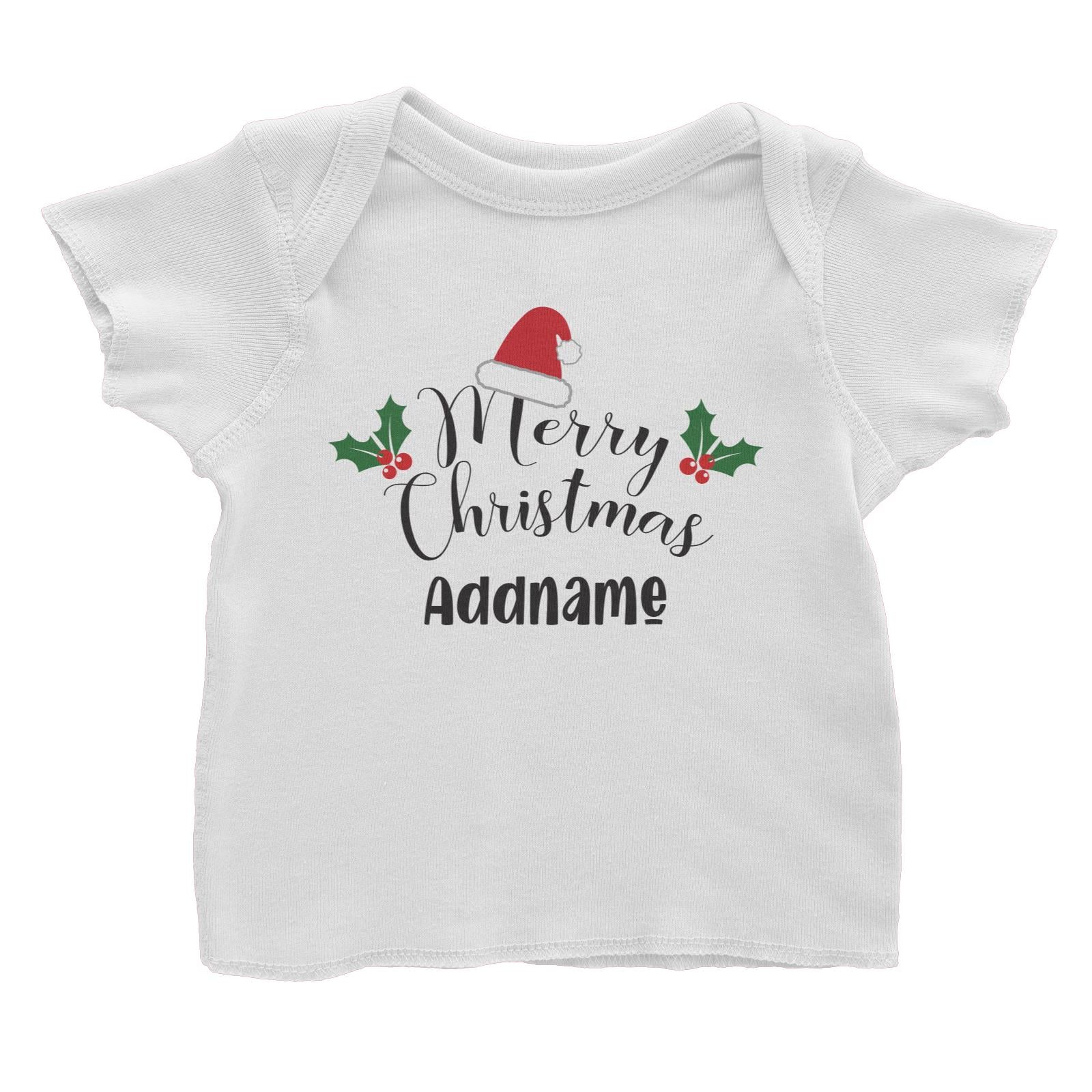 Christmas Series Merry Christmas with Santa Hat and Holly Baby T-Shirt