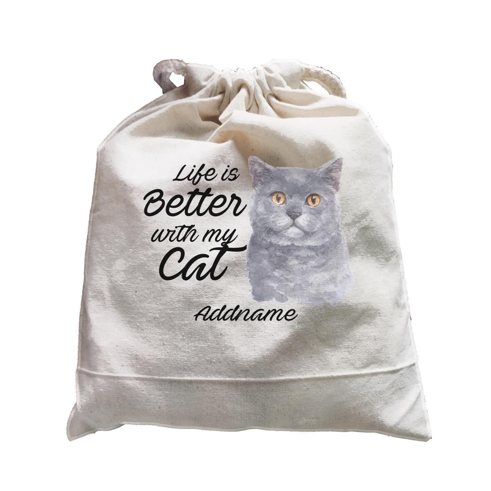 Watercolor Life is Better With My Cat British Shorthair Grey Addname Satchel