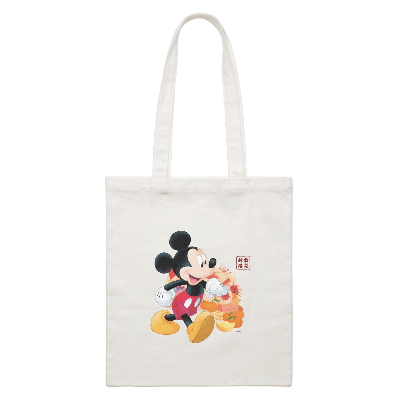 Disney CNY Mickey With Mandarins and Gold Elements Non Personalised CBR White Canvas Bag