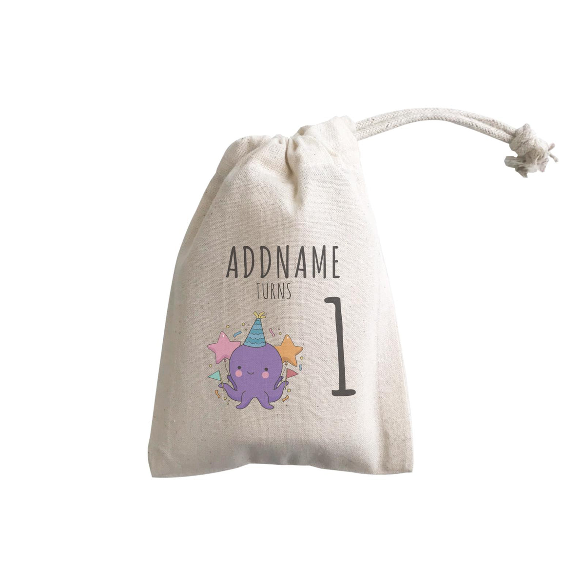 Birthday Sketch Animals Octopus with Flags Addname Turns 1 Mini GP Gift Pouch