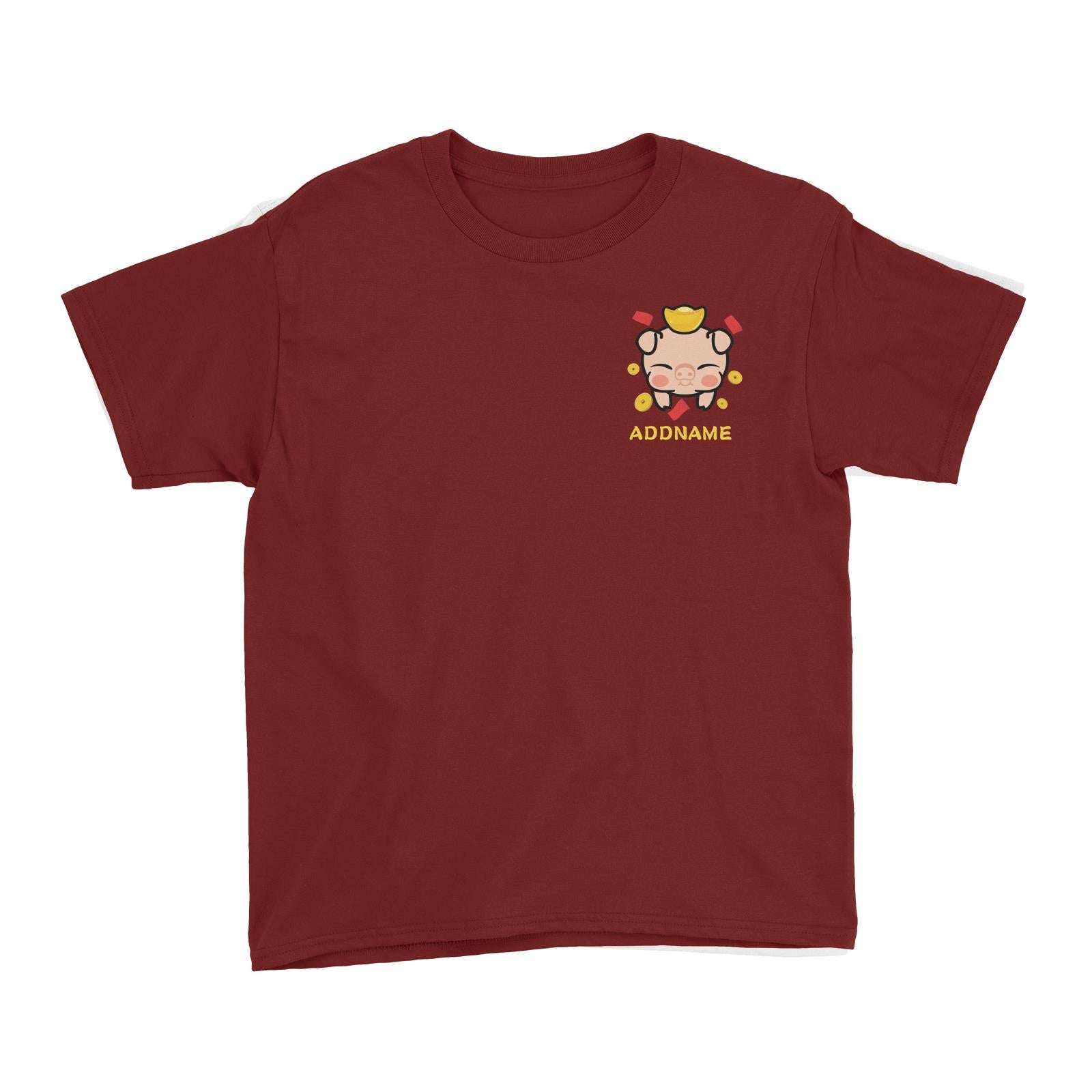 Prosperity Pig Baby Head with Gold Pocket Design Kid's T-Shirt