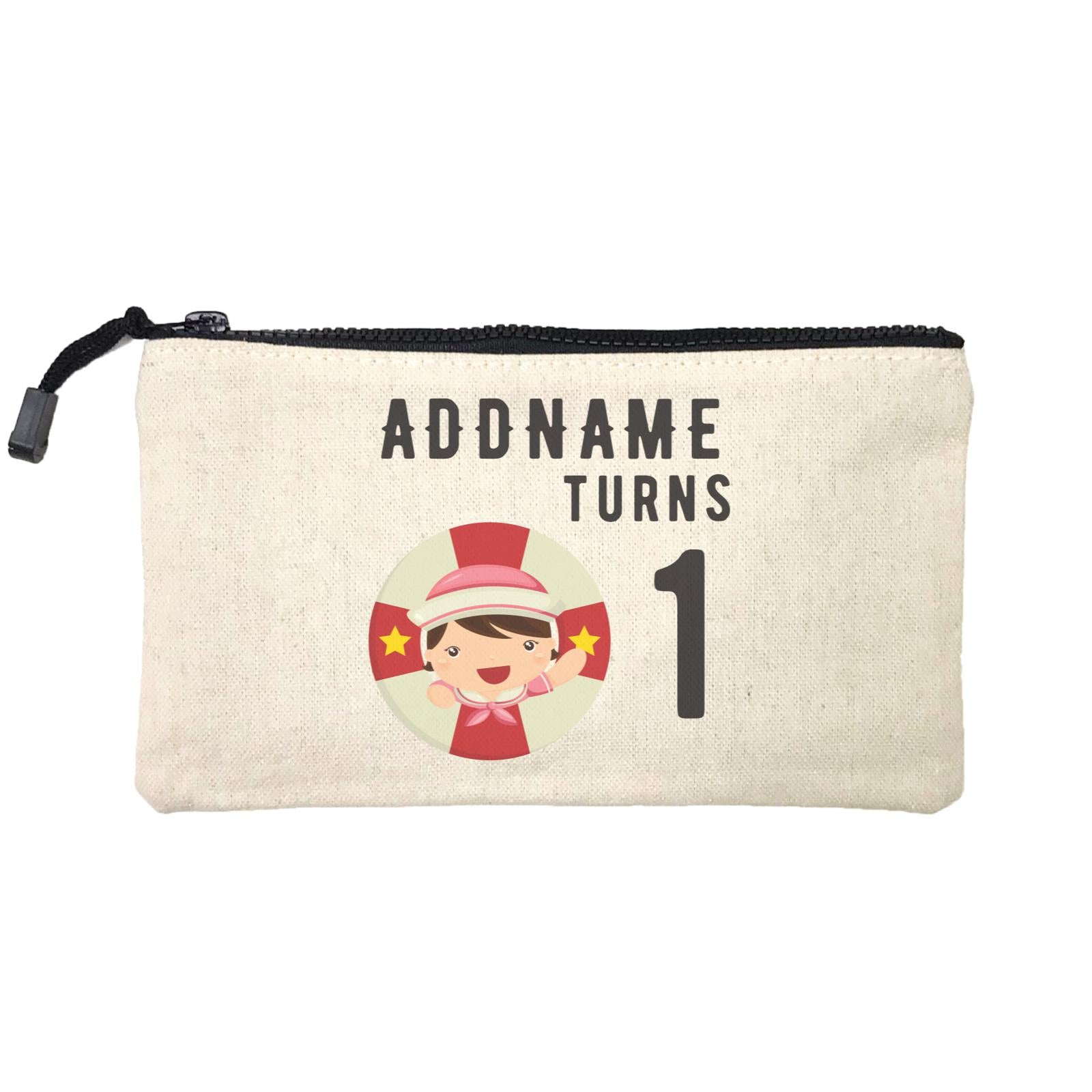 Birthday Sailor Baby Girl In Lifebuoy Addname Turns 1 Mini Accessories Stationery Pouch