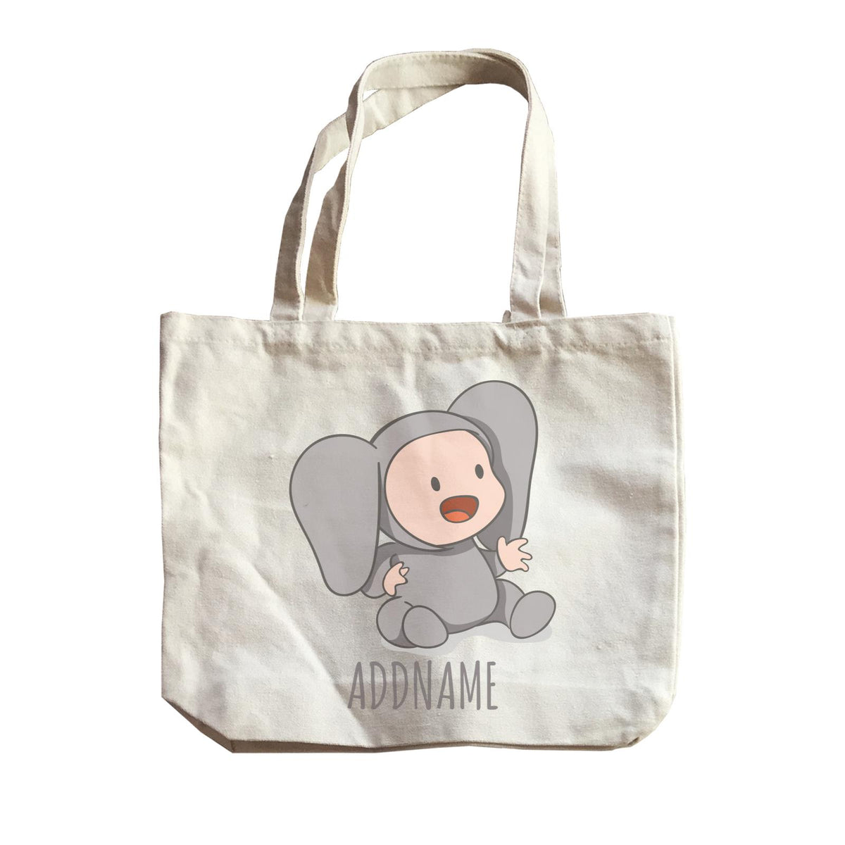 Cute Baby in Grey Elephant Suit Addname Canvas Bag