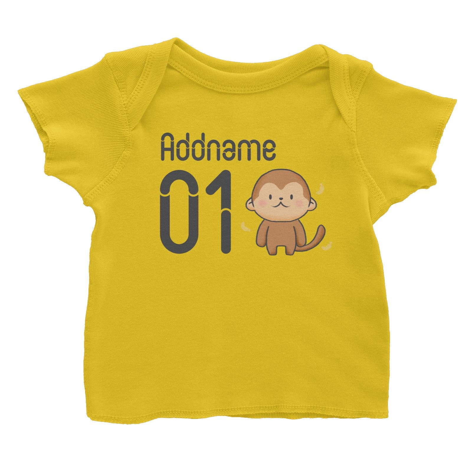 Name and Number Cute Hand Drawn Style Monkey Baby T-Shirt