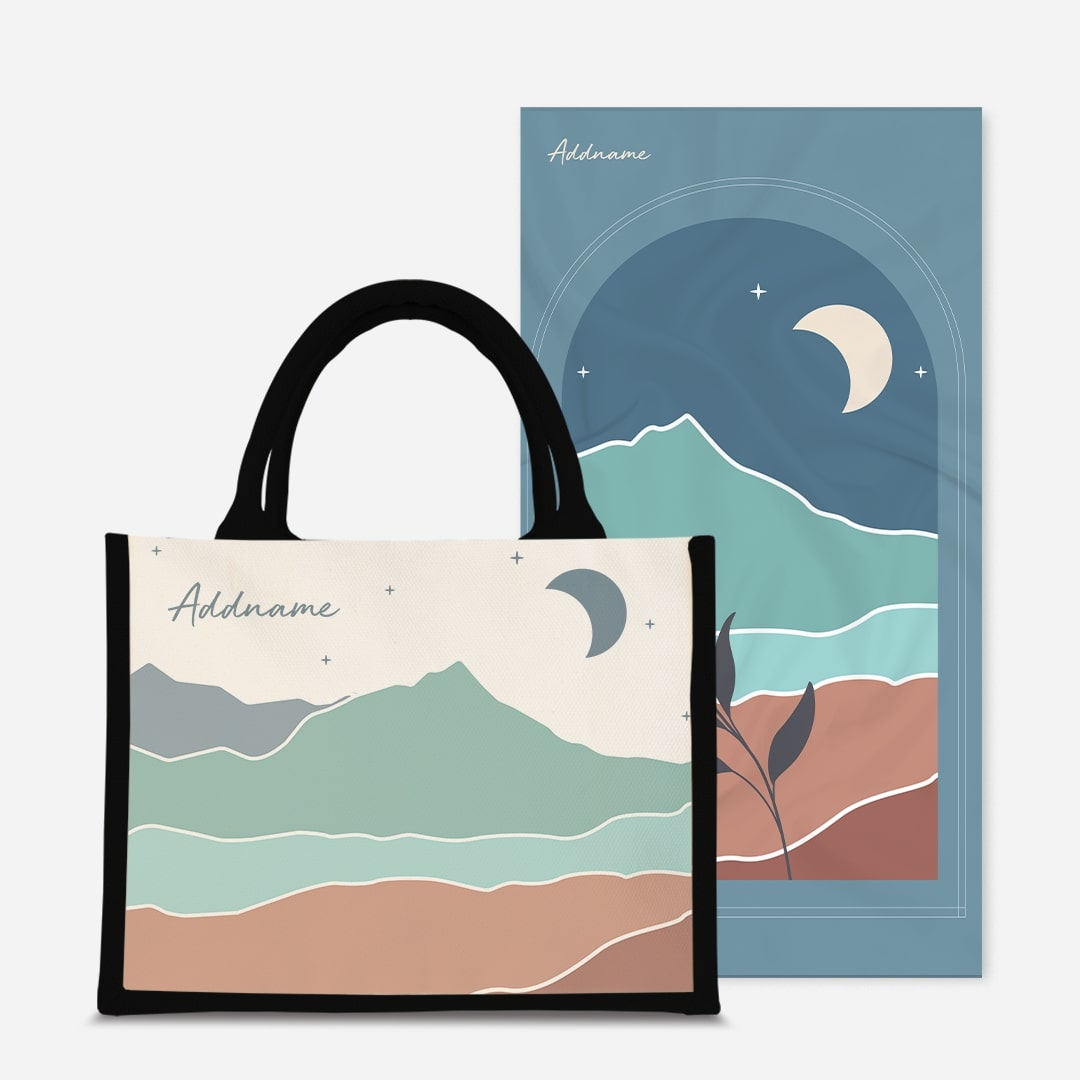 Kaira Series Prayer Mat with Half Lining Small Jute Bag-Azraq