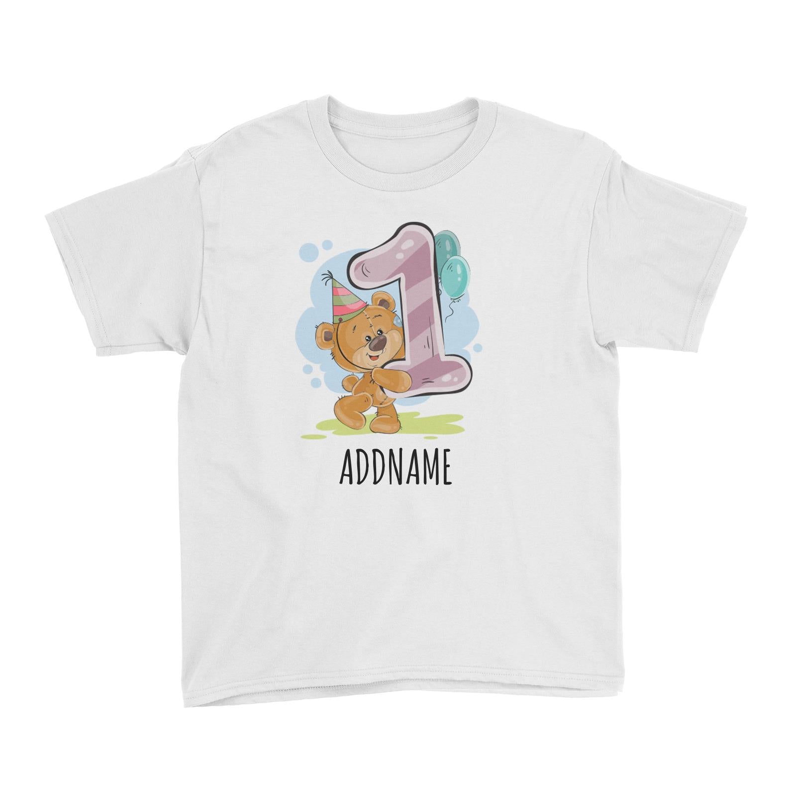 Cartoon Bear 1st Birthday White White Kid's T-Shirt  Matching Family Personalizable Designs