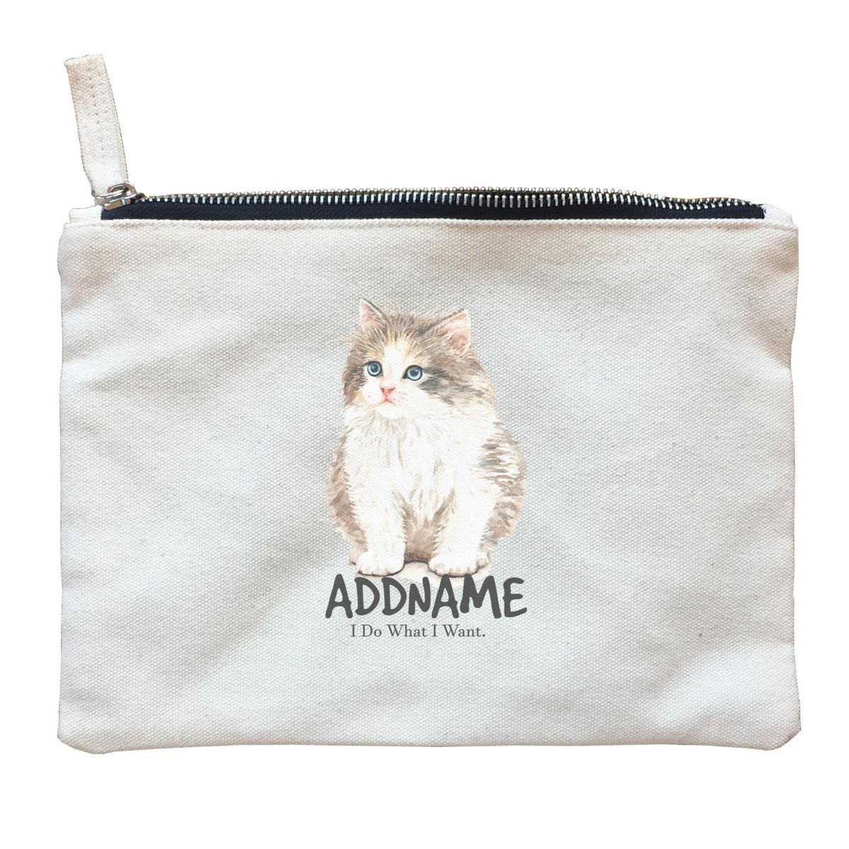 Watercolor Cat Kitten I Do What I Want Addname Zipper Pouch