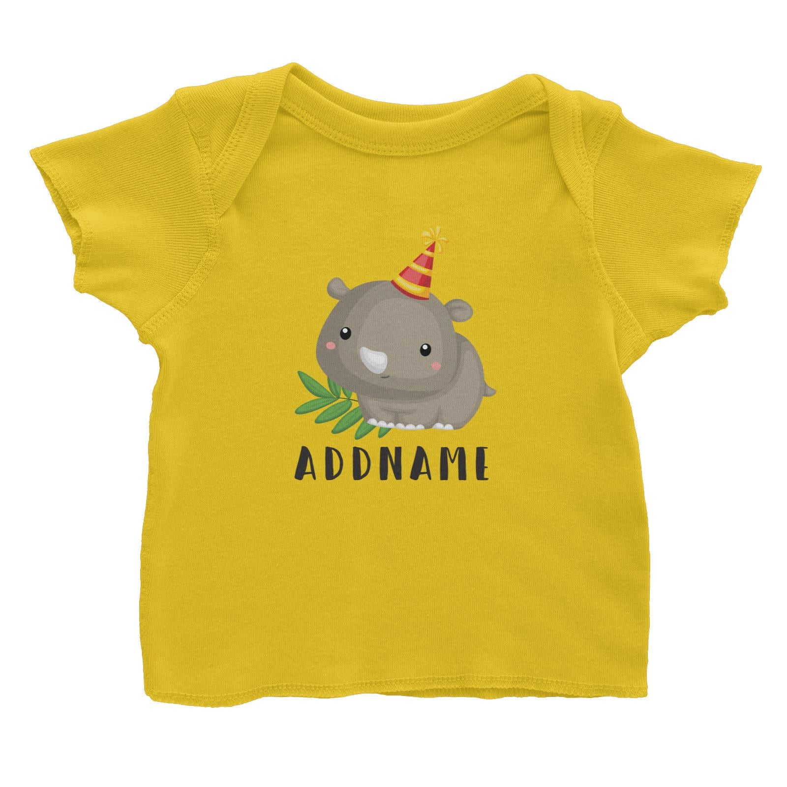 Birthday Safari Rhino Wearing Party Hat Addname Baby T-Shirt