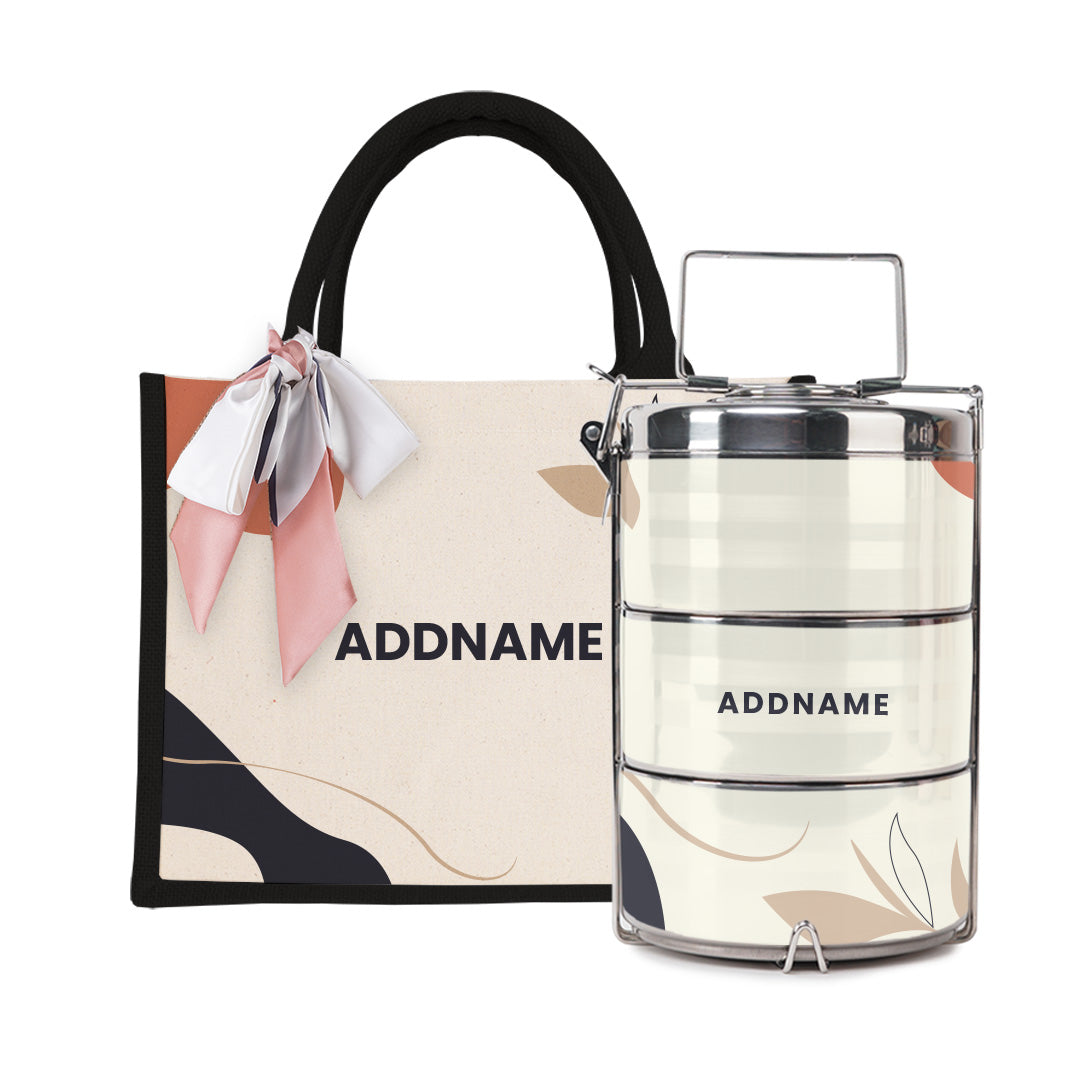 Charlotte Series - Calico Half Lining Small Jute Bag with Tiffin Carrier