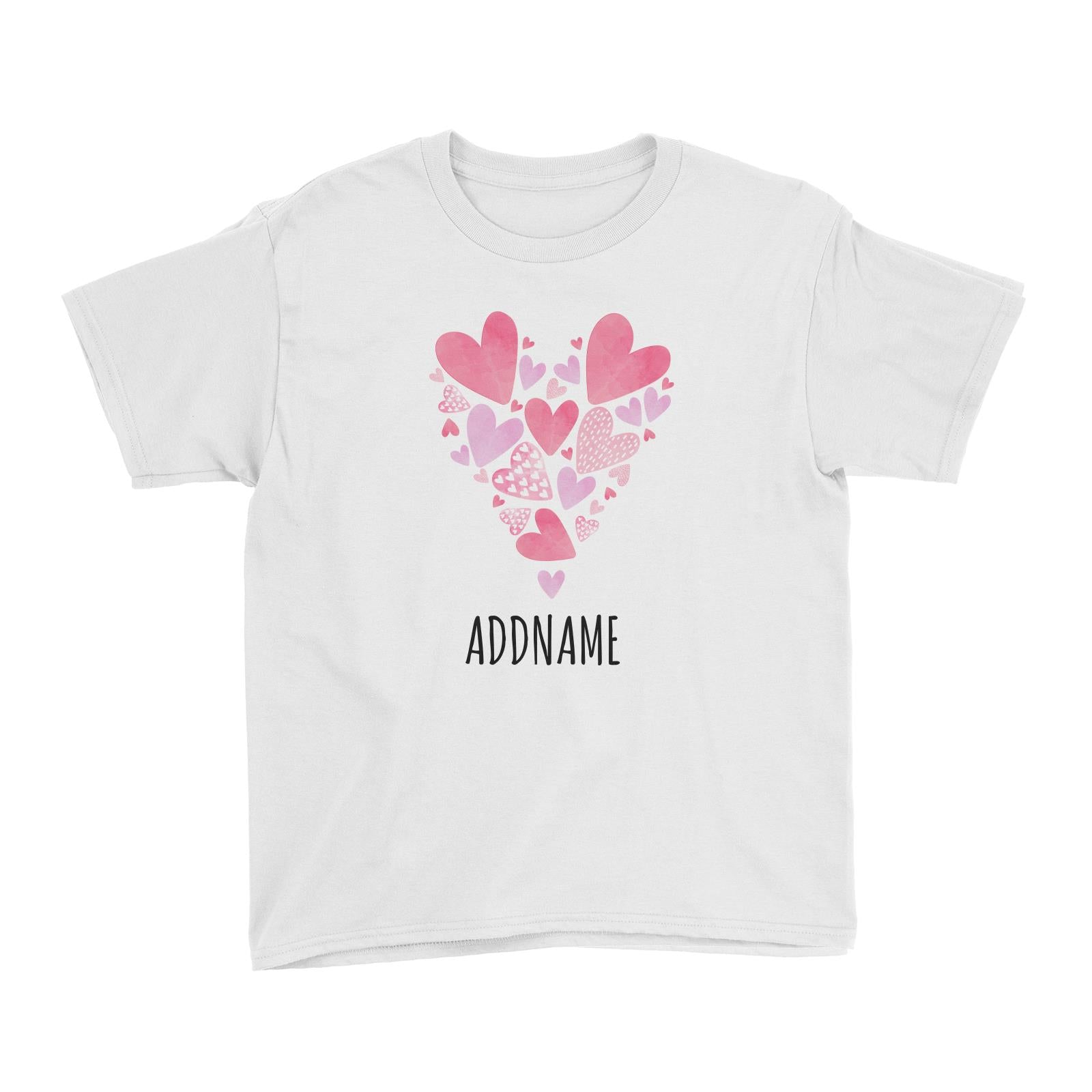Watercolour Pink Hearts Love White White Kid's T-Shirt  Matching Family Personalizable Designs