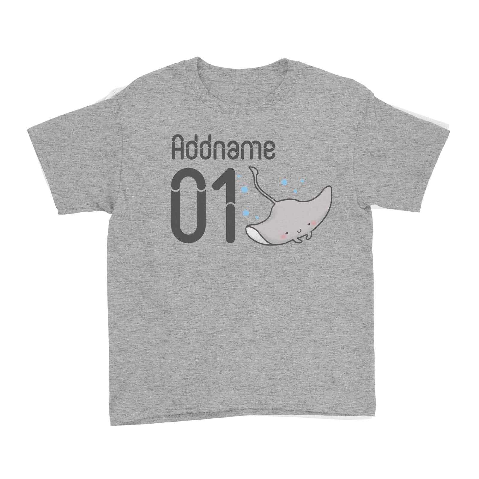 Name and Number Cute Hand Drawn Style Stingray Kid's T-Shirt