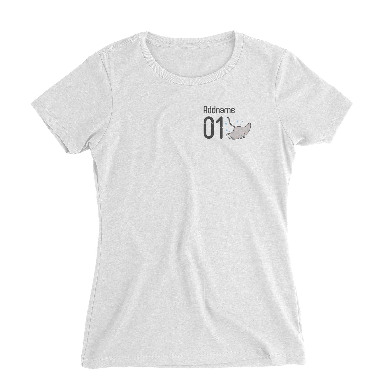 Pocket Name and Number Cute Hand Drawn Style Stingray Women's Slim Fit T-Shirt (FLASH DEAL)