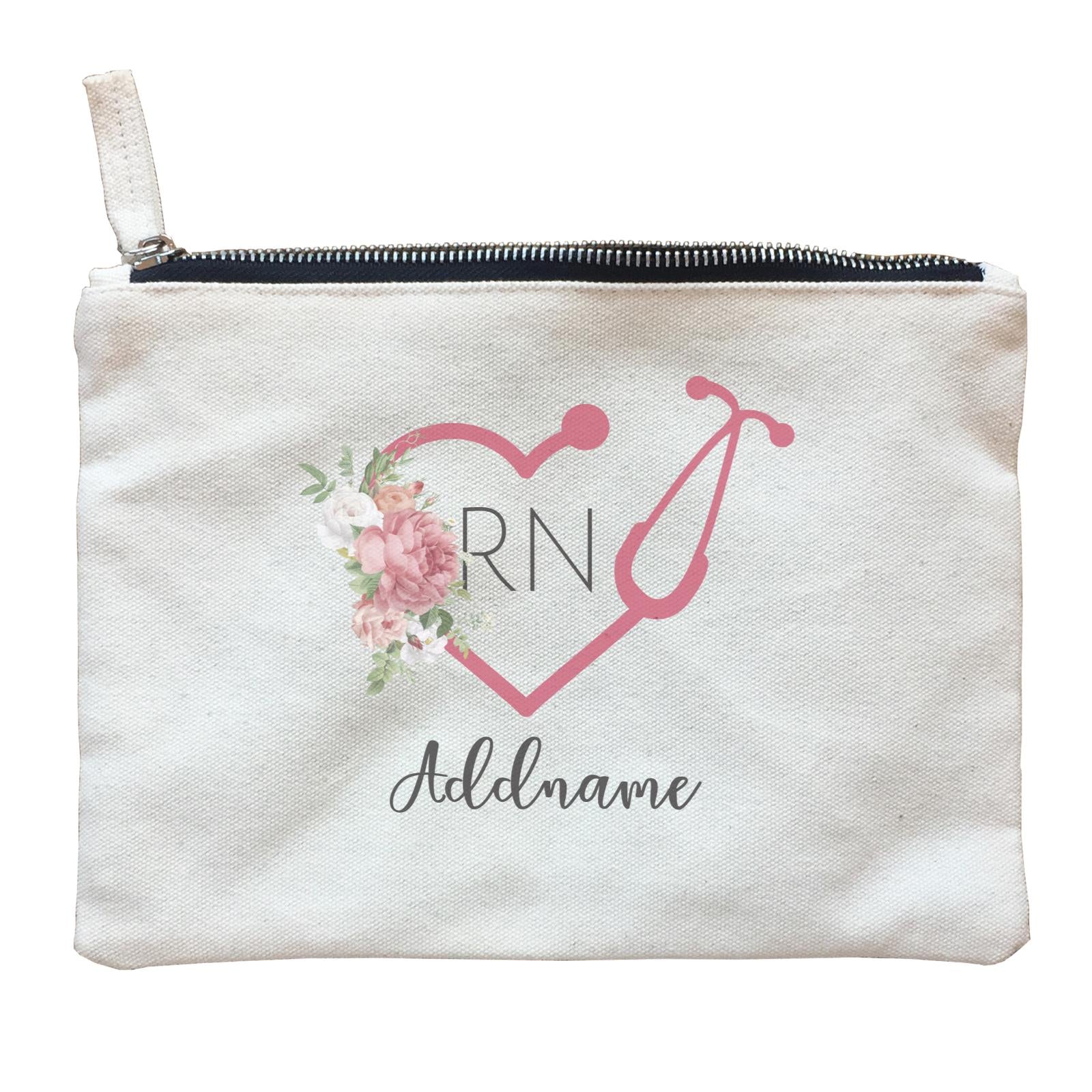Nurse Quotes Stethoscope RN With Love Shape Addname Zipper Pouch