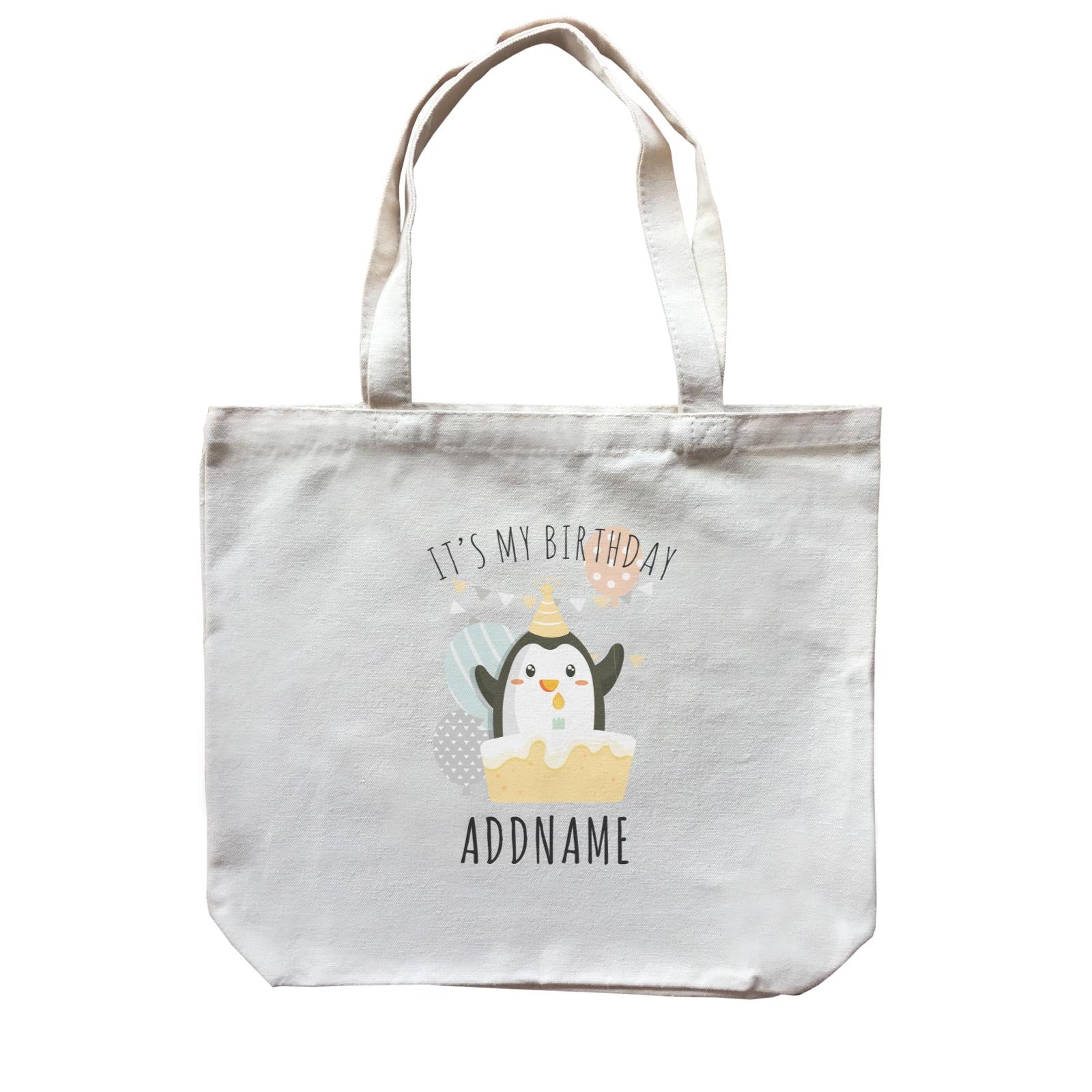 Birthday Cute Penguin And Cake It's My Birthday Addname Canvas Bag