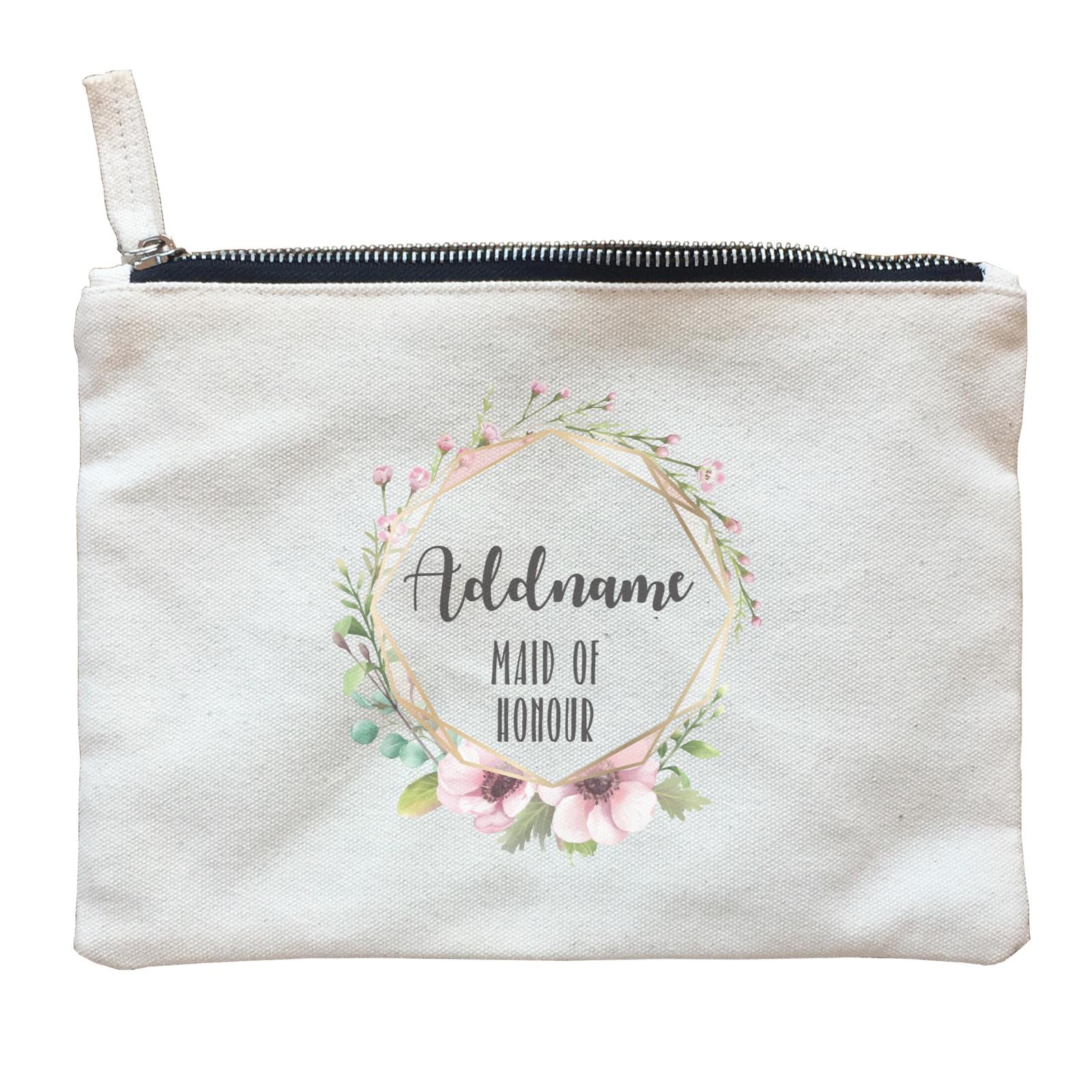 Bridesmaid Floral Modern Pink with Geometric Frame Maid of Honour Addname Zipper Pouch