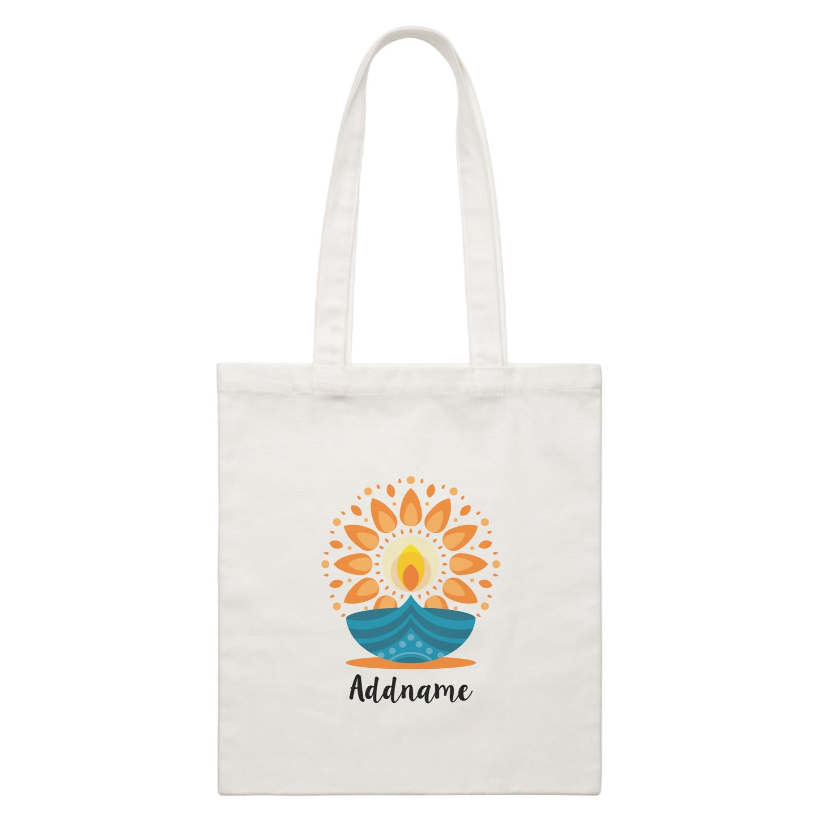 Deepavali Cute Diyas Mandala Addname White Canvas Bag
