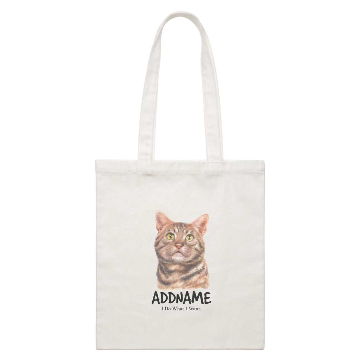 Watercolor Cat American Shorthair Brown I Do What I Want Addname White Canvas Bag