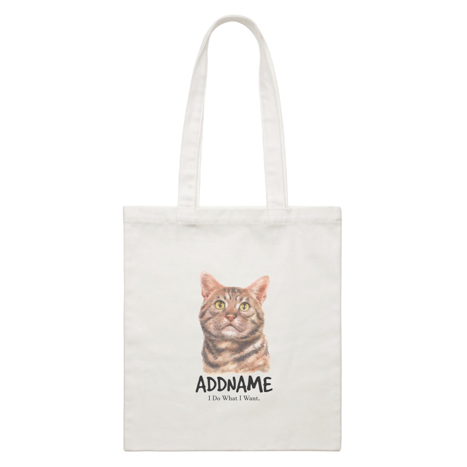 Watercolor Cat American Shorthair Brown I Do What I Want Addname White Canvas Bag