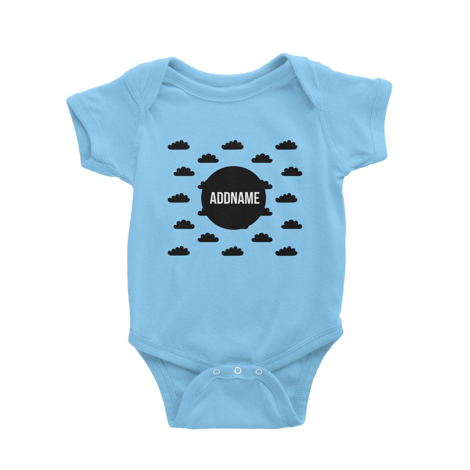 Monochrome Black Circle with Clouds Addname Baby Romper
