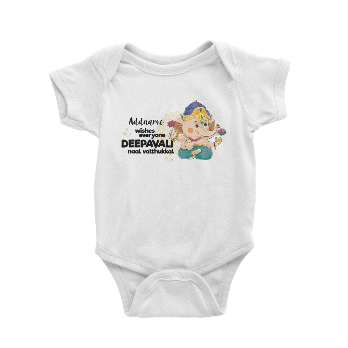 Cute Ganesha Addname Wishes Everyone Deepavali Baby Romper