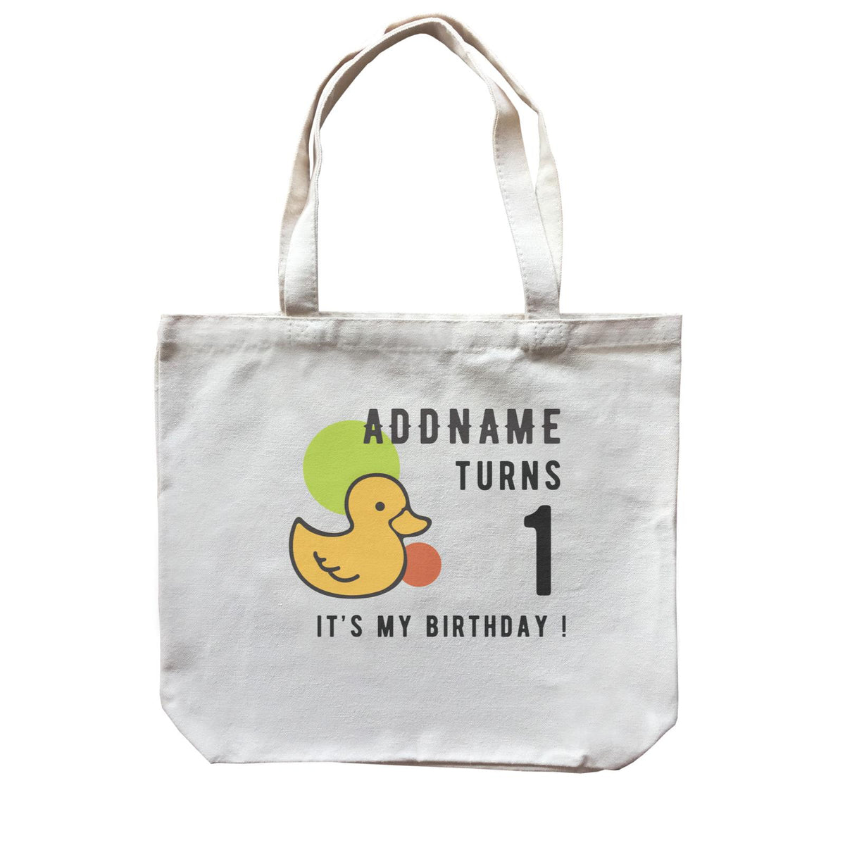 Birthday Rubber Ducky It's My Birthday Addname Turn 1 Canvas Bag