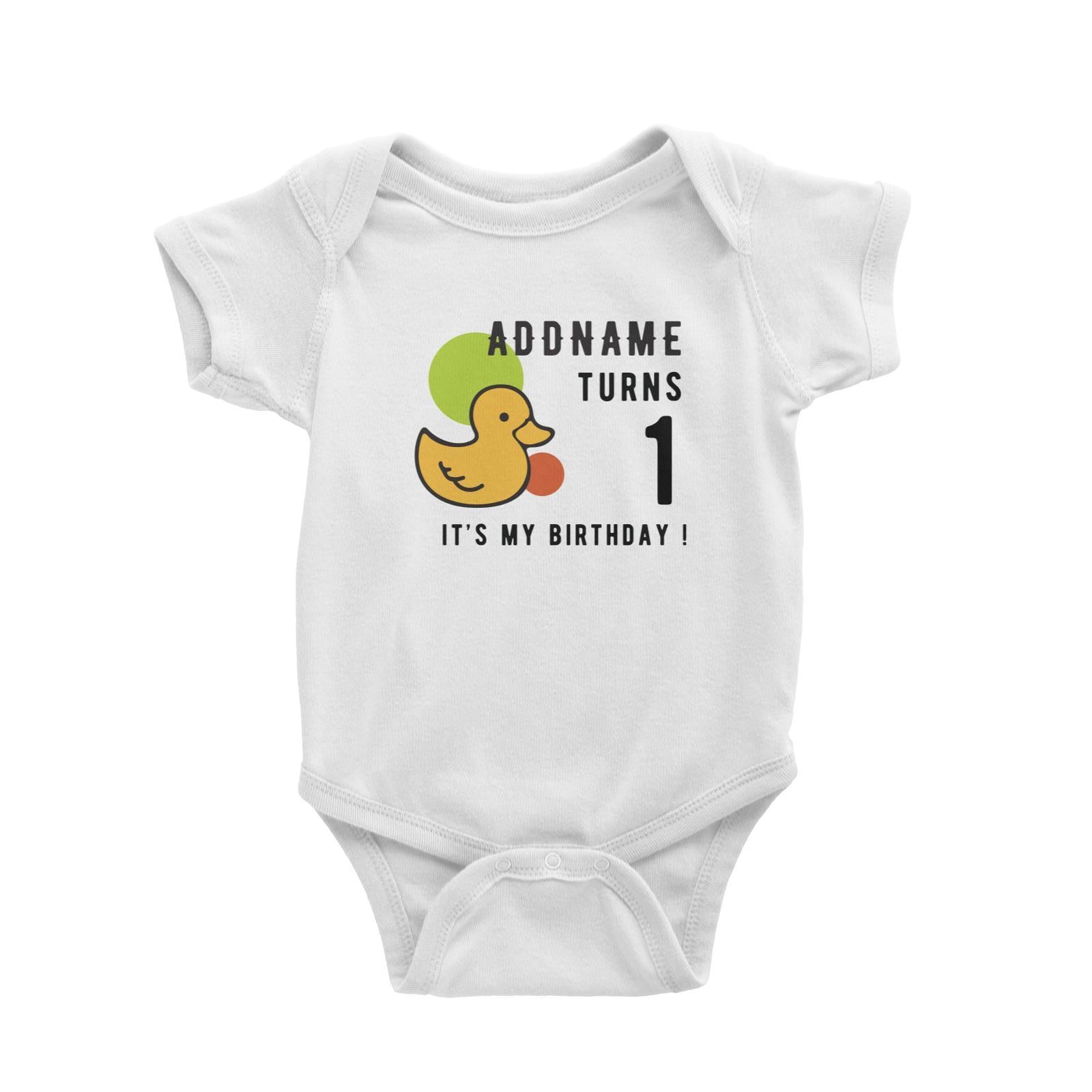 Birthday Rubber Ducky It's My Birthday Addname Turn 1 Baby Romper
