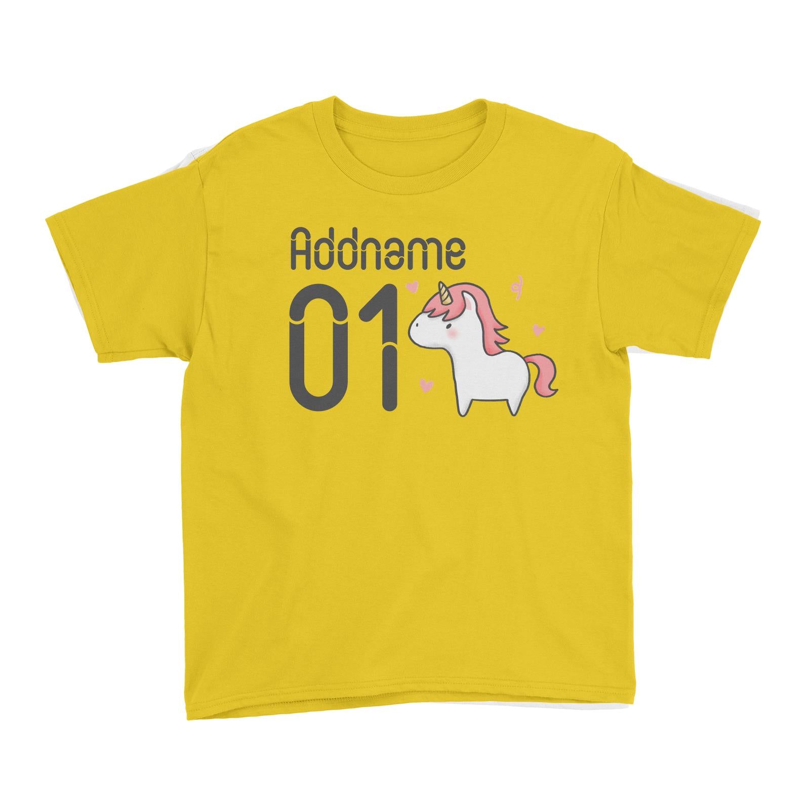 Name and Number Cute Hand Drawn Style Unicorn Kid's T-Shirt