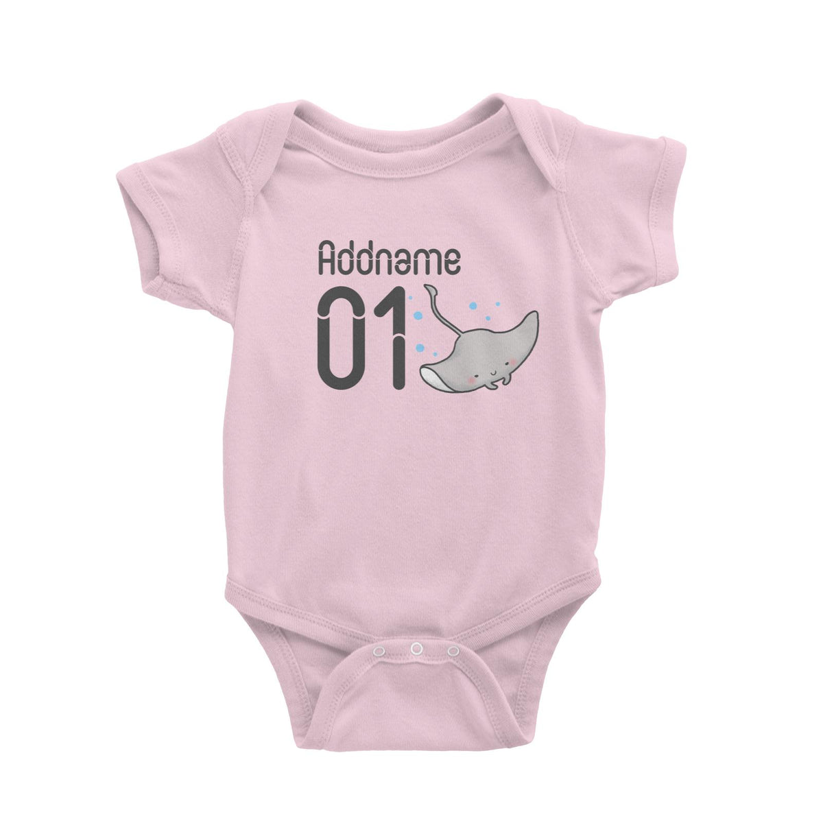 Name and Number Cute Hand Drawn Style Stingray Baby Romper