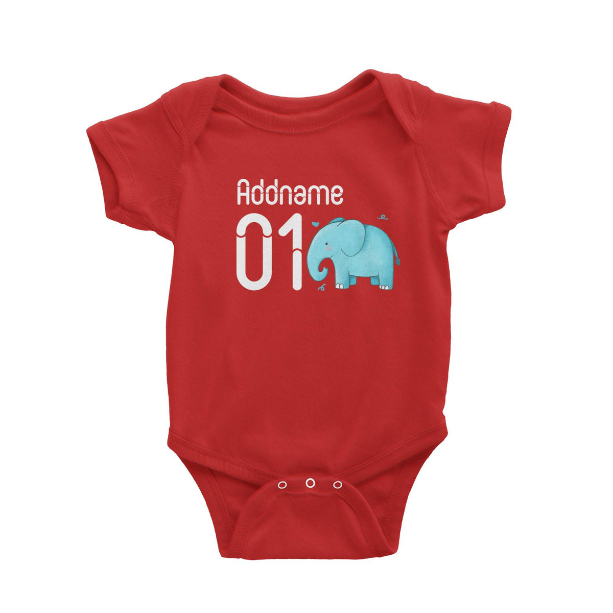 Name and Number Cute Hand Drawn Style Elephant Baby Romper