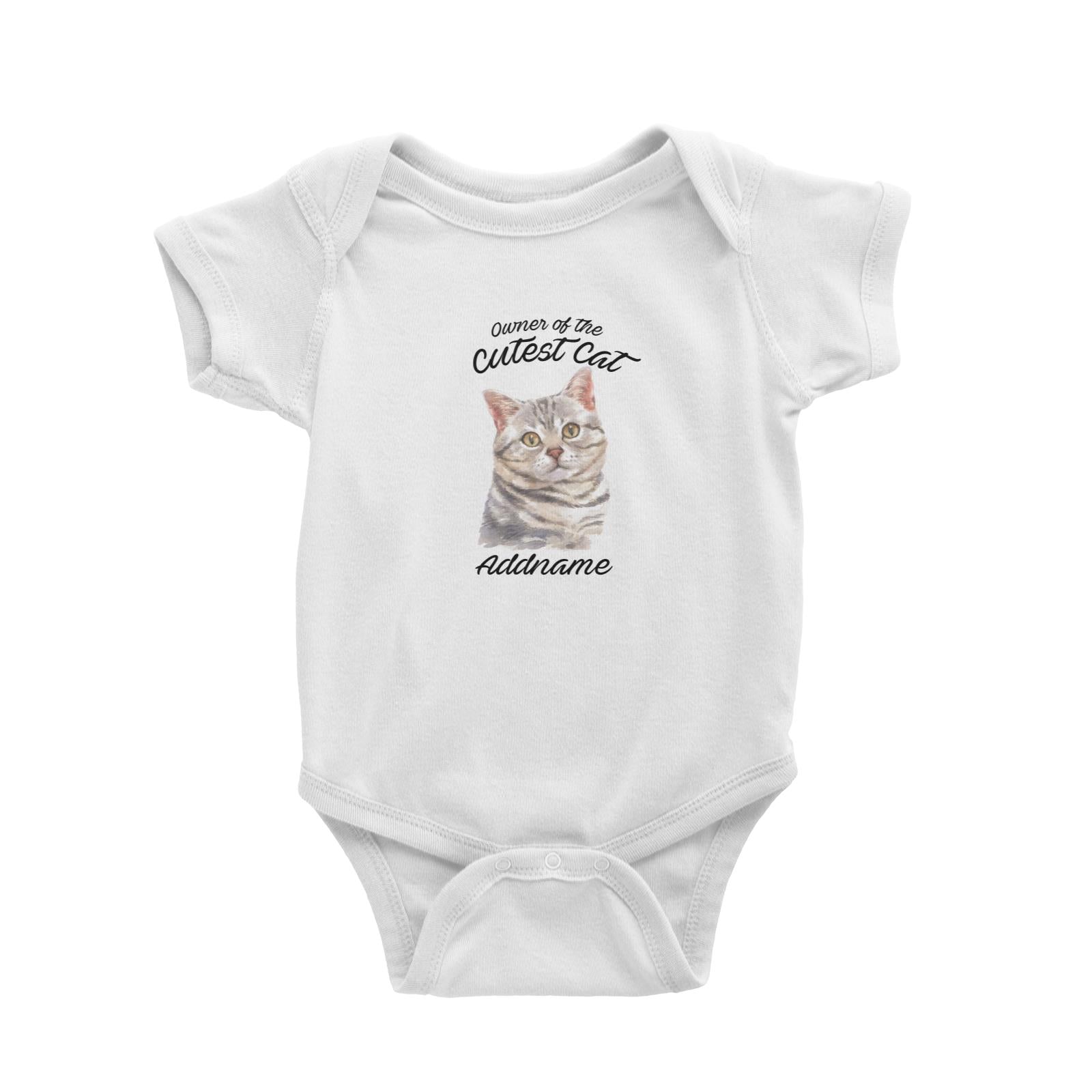 Watercolor Owner Of The Cutest Cat Grey American Shorthair Addname Baby Romper
