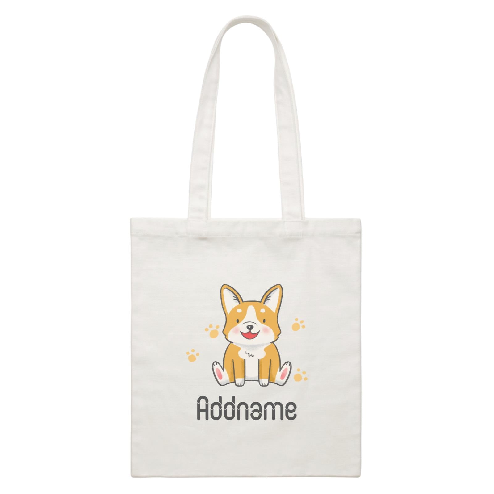 Cute Hand Drawn Style Corgi Addname White Canvas Bag